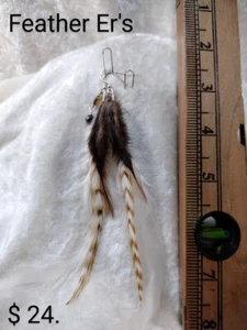 Earrings 3 1/2"  w/Authentic Feathers & Swarovski - Sterling hook ear wires - Picture 1 of 1