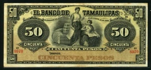 México 1914, Banco de Tamaulipas 50 Pesos, S432r, VF - Imagen 1 de 2