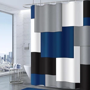 Blue Mens Shower Curtain Modern Bathroom Navy Blue Accessories Decor Black and G - Picture 1 of 12
