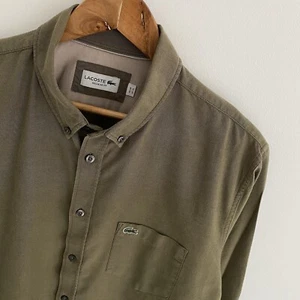 Lacoste Hemd Größe FR44 L Large Herren Khaki Grün Einfarbig Regular Fit Langarm - Bild 1 von 8