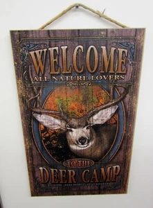 NEW 10" x 16" WOODEN SIGN "WELCOME TO THE DEER CAMP" (MADE IN THE USA) - Picture 1 of 2