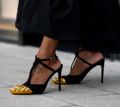 Summer Women's Fashion Golden Ultra High Heels Slippers Round Toe Half Slippers - Image 1 of 4