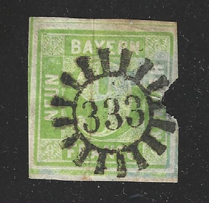 SELLO BAVARIA # 6 -- 9kr NÚMERO -- ""333" CANCELAR -- 1850 -- USADO - Imagen 1 de 3