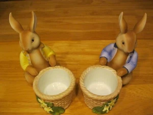EASTER BUNNY Candle Holders Votives Tealights MR. & MRS. COUPLE PARTYLITE NWT - Picture 1 of 9