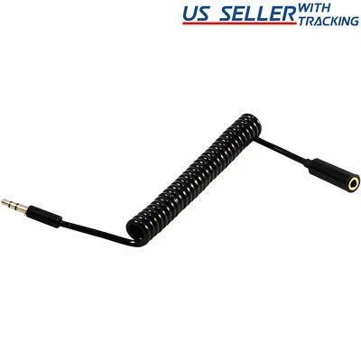 3ft Coiled 3.5mm 1/8" Stereo Audio Aux Headphone Cable Extension Cord