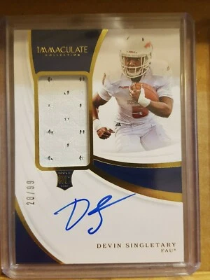 Devin Singletary 2019 Immaculate Collegiate Auto/Jersey #’d 28/99 FAU - Image 1 of 4