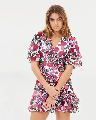 Mini Vestido Keepsake The Label Waves Talla AU 8 US 4 Blanco Rosa Rojo Floral Usado en Excelente Condición Foto 1 de 4