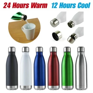 Insulated Metal Water Bottle Thermos 24hrs Hot & Cold 500ml Yoga Sports Flask - Picture 1 of 17