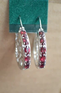 2.80ct Anthill Garnet Hoop Earrings Platinum Over Fine Silver ~ Nice - Picture 1 of 12