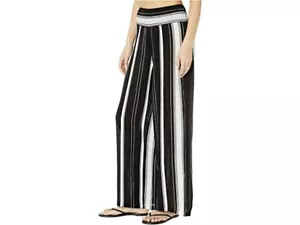 NWT Ralph Lauren Swimwear Black/Ivory Stripe PALAZZO Beach Coverup Long Pants L - Picture 1 of 6