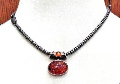 Cadena de palomitas de maíz Silpada colgante grueso cabujón ámbar plata esterlina vintage Foto 1 de 4