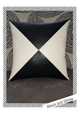Accent Decorative leather pillow black white 4 triangles case cushion cover - Image 1 of 2
