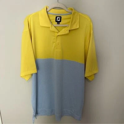 Polo de golf FootJoy grande para hombre amarillo con rayas azules poli elástico Foto 1 de 4