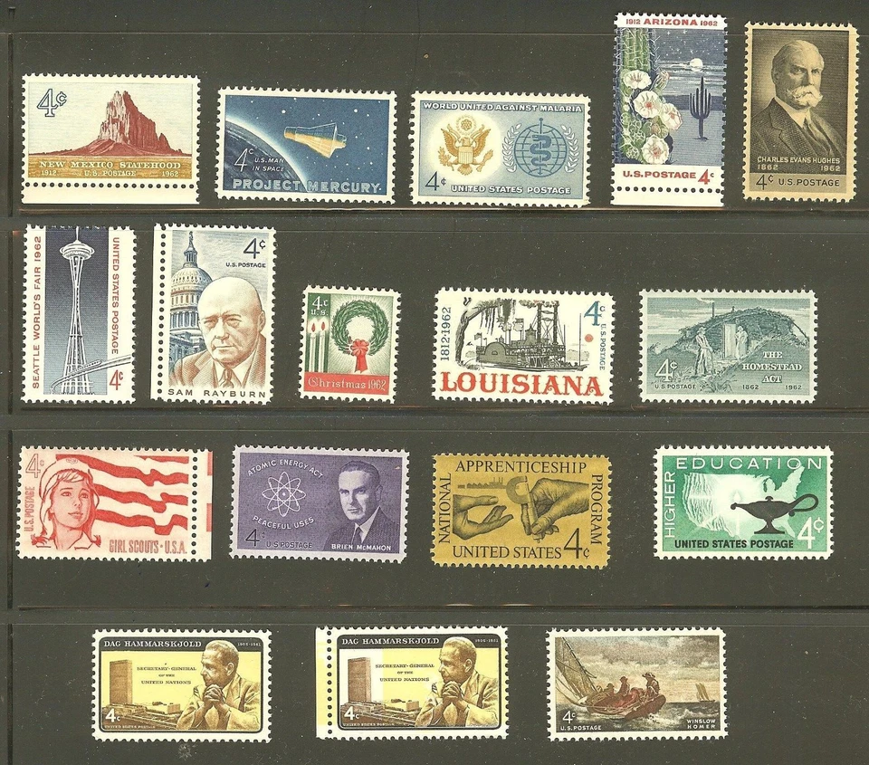 U.S. 1962 Commemorative Year Set 17 MNH Stamps - Image 1 of 1
