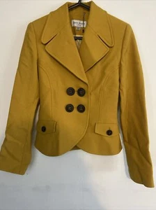 Ladies 100% Wool Coat Jacket BETTY JACKSON Size 10 Black Button Front Mustard - Picture 1 of 24