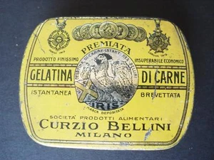  GELATINA DI CARNE CURZIO BELLINI MILANO PREMIATA IRIS GALLO SCATOLA LITOGRAFATA - Foto 1 di 3