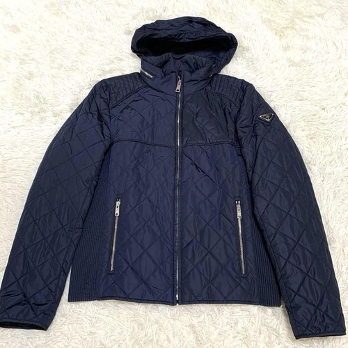 Giacca nylon trapuntato Extreme Prada 46 zip blu navy