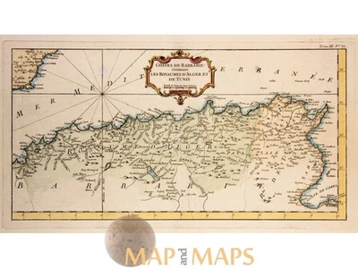 Kingdoms Algiers and Tunis Old map North Africa Cotes de Barbarie Bellin 1764 - Image 1 of 3