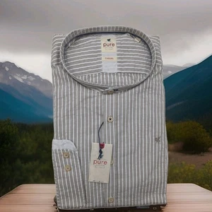 camicia manica lunga pure by Hatico taglia M 39/40 collo alto a righe effetto lino CASUAL - Foto 1 di 4