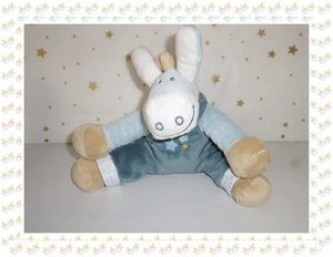 Doudou Peluche Ane Paco  Bleu Beige Blanc Etoiles  Noukie's Noukies 20 cm - Picture 1 of 2