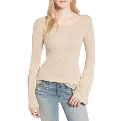 Suéter Suéter Top BISAGRA Oro Rosa Metálico Manga Campana Tejido Apretado Talla M Foto 1 de 4