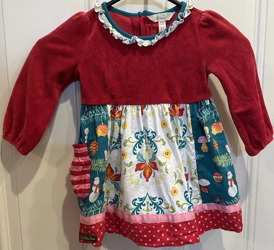 Vestido de Navidad Matilda Jane Happy Holly Daze Talla 18-24 Meses Rojo Terciopelo Vacaciones Foto 1 de 4