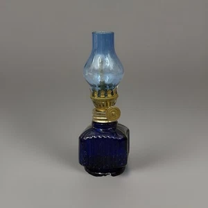 Vintage Miniatur Mini Öllampe Kobaltblau Glas Blau Kamin Hongkong 4,75" - Bild 1 von 10