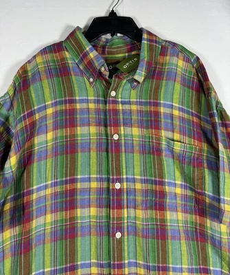 NWT Orvis Shirt Men XXL Madras Plaid 100% Linen Short Sleeve Pocket Colorful $89 - Image 1 of 4