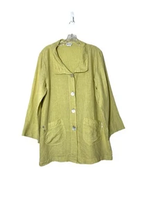 Habitat Linen Button Front Blazer Lagenlook Chartreuse Pockets Women Size Medium - Picture 1 of 8