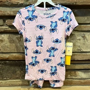 Lilo & Stitch Disney rosa gestreiftes Pyjama Shirt und Shorts Set - Bild 1 von 7