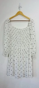 Nobody's Child Dress Size 12 White Bee Print Mini Shirred Smock Long Sleeve - Picture 1 of 9