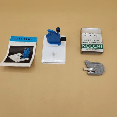 Enhebradores de agujas automáticos Blue Elite & Necchi 2 costura vintage hechos en Italia  Foto 1 de 4
