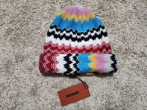 Missoni Wave Wool Blend Multi Color Chevron Geometric Knit Beanie Hat $265 NWT - Picture 1 of 4