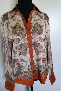Rachel Zoe Paisley Boho Floral Feminine Long Sleeve Button Womens XS Shirt - Picture 1 of 15