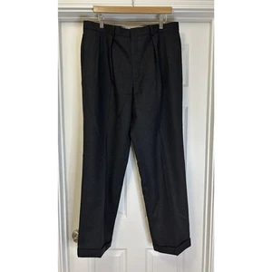 Halston Mens Dress Pants 100% Wool Dark Gray Cuffed Pleated Size 36x32 - Picture 1 of 9
