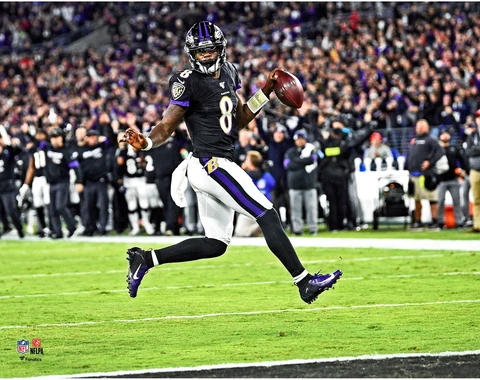 Lamar Jackson Ravens Horizontal High Stepping TD Celebration 11" x 14" Photo Cover