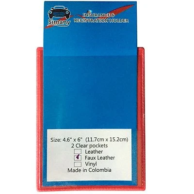 SOPORTE DE REGISTRO DE SEGURO DE AUTO PLANO ROJO DE 2 BOLSILLOS cuero sintético en relieve Foto 1 de 2