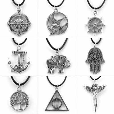 Collana Girocollo in corda nera con Ciondolo Portafortuna Argento da Uomo Donna - Immagine 1 di 4