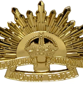 Rising sun hat badge for uniform Australian army 3rd type WW1 WW2 gold slouch - Picture 1 of 4