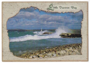 Little Traverse Bay Postcard Petoskey MI Waves Breakers Crashing - Picture 1 of 2