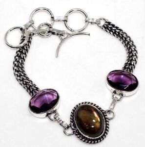 Fiery Labradorite Amethyst Ethnic Gemstone Handmade Bracelet Jewelry 8" JW