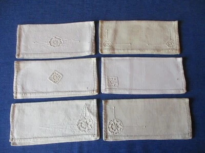 Range serviette table ancien enveloppe lin broderie jour Lot N°8 de 6  TBE - Photo 1/4