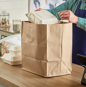 Kraft Brown Paper To Go/Take Out/Restaurant/Bags with Handles 400 Case 14"x10" - Picture 1 of 15