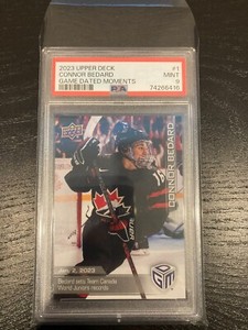 Connor Bedard #1 PSA 9 UD Game Dated Moments 2023 Canada #16 Jersey Serial