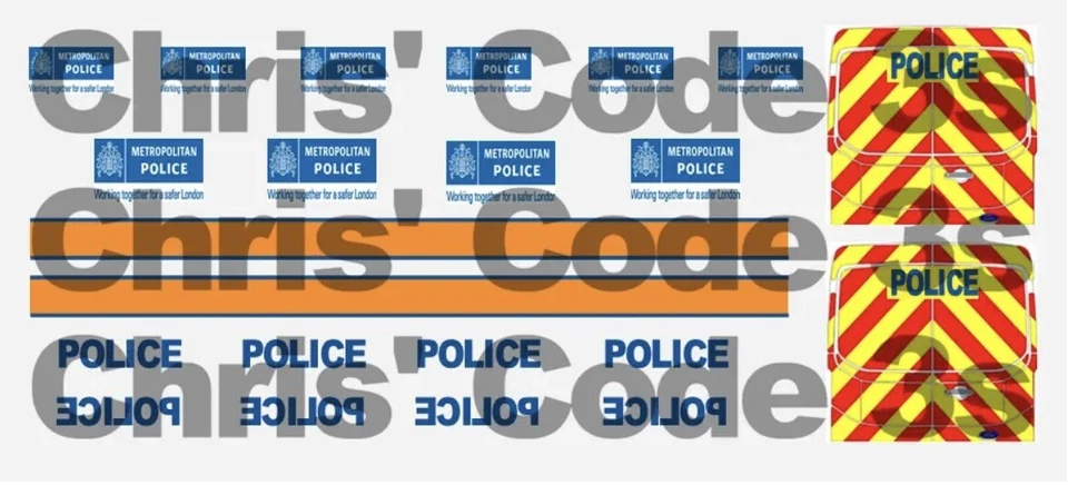 Code 3 Adhesive Vinyl Decals Greenlight 1/64 Transit Jumbo - Metropolitan Police - Image 1 of 1