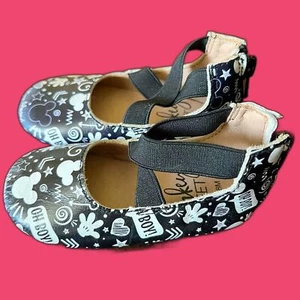 Monkey Feet Girls 12-18M Disney Mickey Print Zip Back Ballet Flat Blakck & White - Picture 1 of 6