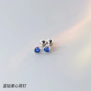 WOMEN GIRL TINY 5MM STERLING SILVER PLATED CZ HEART SCREW BACK STUD EARRINGS PE5 - Picture 1 of 14