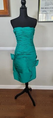 Винтажное изумрудно-зеленое платье 1980-х Victor Costa с розовыми акцентами - Изображение 1 из 4