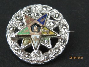 Antique silver Enamel Order of the Eastern Star Masonic Pin 