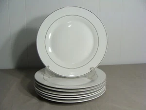 7 Essential Home 10 5/8" Dinner Plates, White With Gold/Platinum Trim - Picture 1 of 3